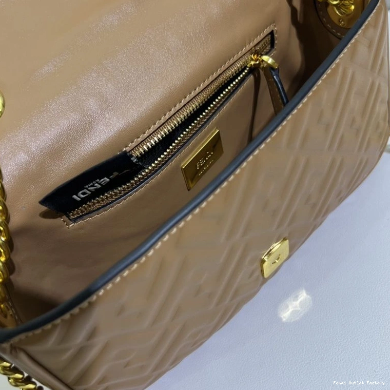 Affordable HOT FF Nappa Brown In Motif Fendi Leather Midi Chain Baguette Bag 0801